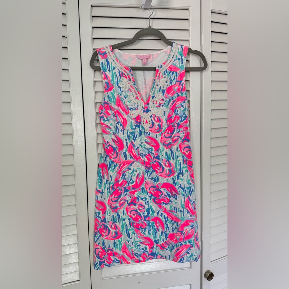 Lilly Pulitzer dress sz S Cosmic Coral Cracked up Lobster Roll Harper Shift